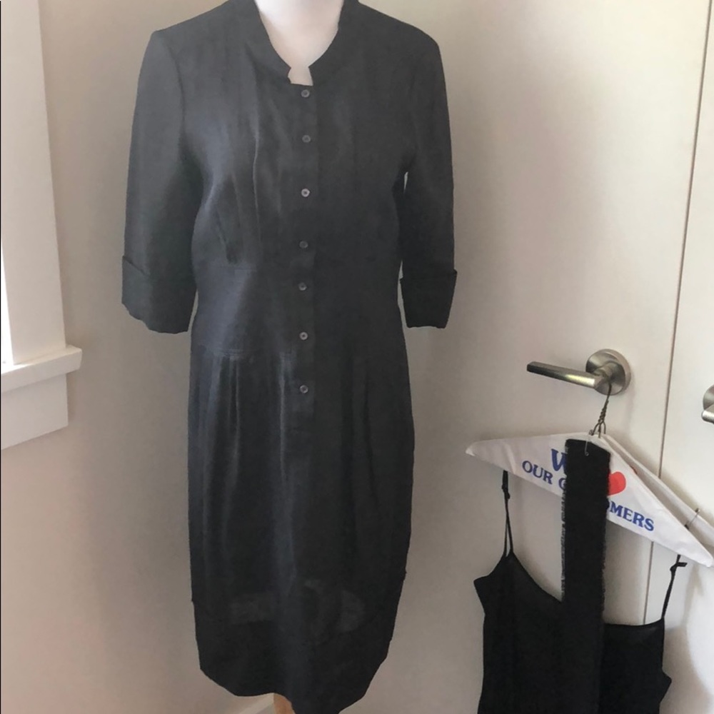 Hugo Boss Black Midi Button-Front Dress with Three-Quarter Sleeves